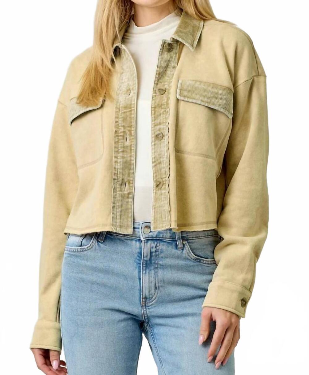 NEW MYSTREE washed terry cropped jacket in almond